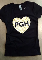 Pittsburgh Girls Black Cheetah Heart Short Sleeve Tee