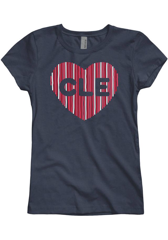 Cleveland Girls Heart Lines Navy Blue Short Sleeve Tee