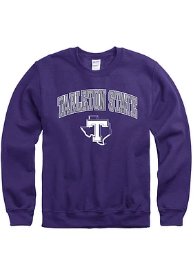 Tarleton State Texans Mens Purple Arch Mascot Long Sleeve Crew Sweatshirt