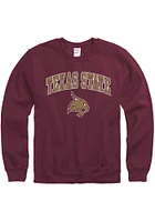 Texas State Bobcats Mens Maroon Arch Mascot Long Sleeve Crew Sweatshirt