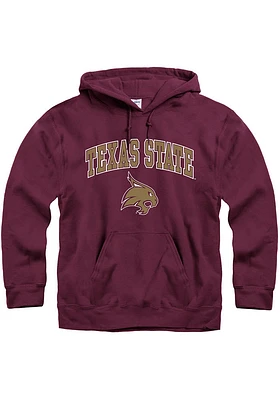 Texas State Bobcats Mens Maroon Arch Mascot Long Sleeve Hoodie