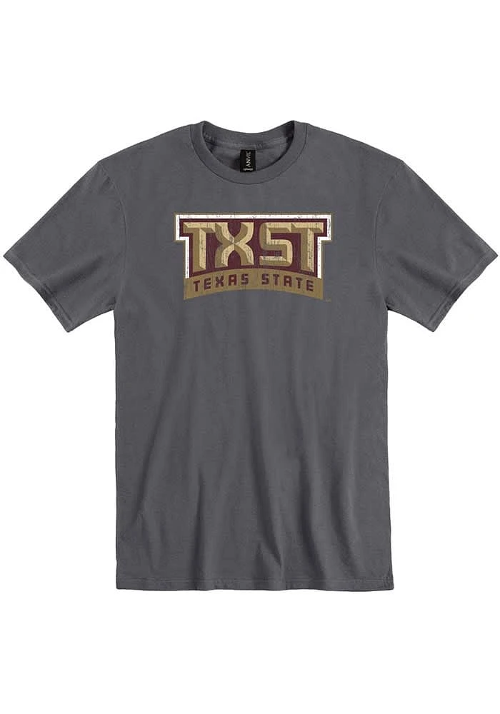Texas State Bobcats Charcoal Primary Logo Short Sleeve T Shirt