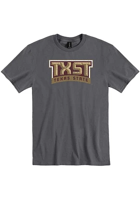 Texas State Bobcats Charcoal Primary Logo Short Sleeve T Shirt