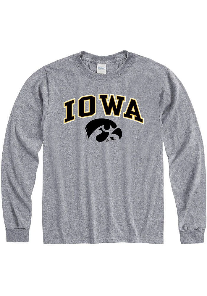 Iowa Hawkeyes Grey Arch Mascot Long Sleeve T Shirt