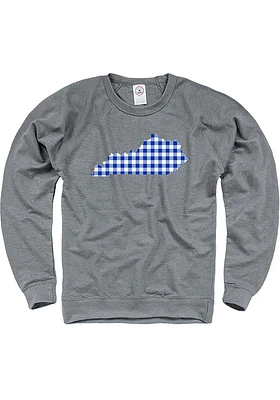 Kentucky Mens Graphite Plaid State Shape Long Sleeve Crew Sweatshirt