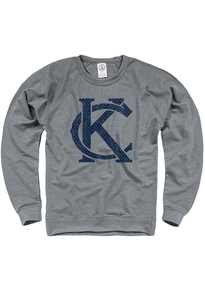 Rally Kansas City Mens Grey Dots Pattern Long Sleeve Crew Sweatshirt