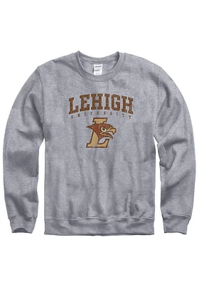 Lehigh University Mens Grey Distressed Long Sleeve Crew Sweatshirt