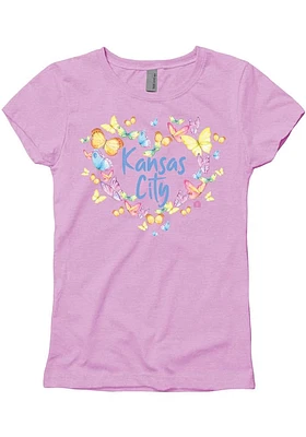 Kansas City Girls Purple Butterfly Heart Short Sleeve Tee
