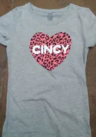 Cincinnati Girls Pink Cheetah Heart Grey Short Sleeve Tee