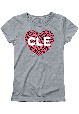 Cleveland Girls Grey Cheetah Heart Short Sleeve Tee