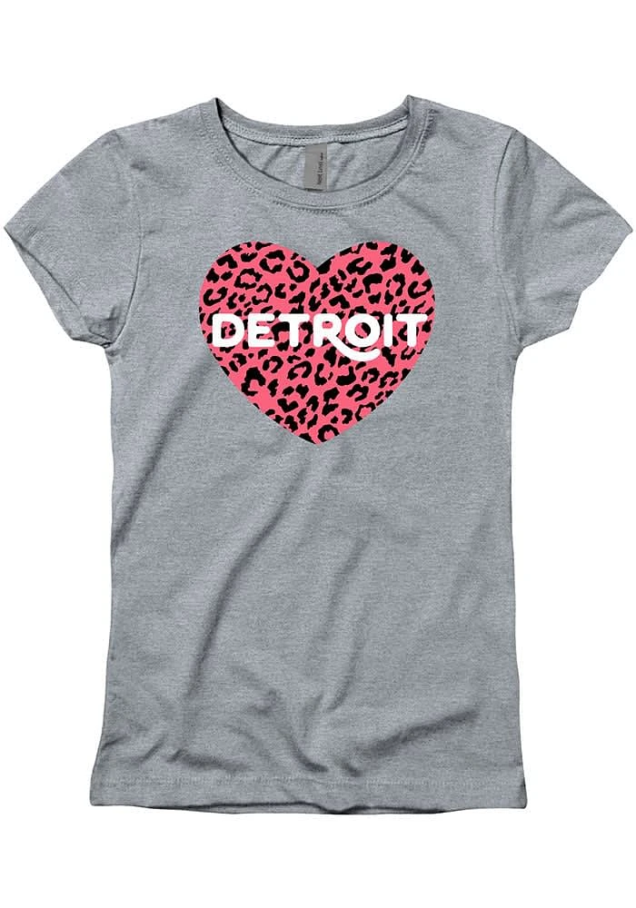 Detroit Girls Grey Cheetah Heart Short Sleeve Tee