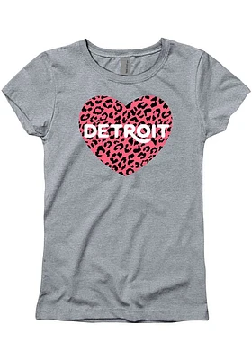 Detroit Girls Grey Cheetah Heart Short Sleeve Tee