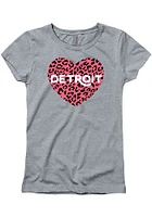 Detroit Girls Grey Cheetah Heart Short Sleeve Tee