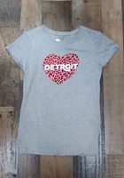 Detroit Girls Grey Cheetah Heart Short Sleeve Tee