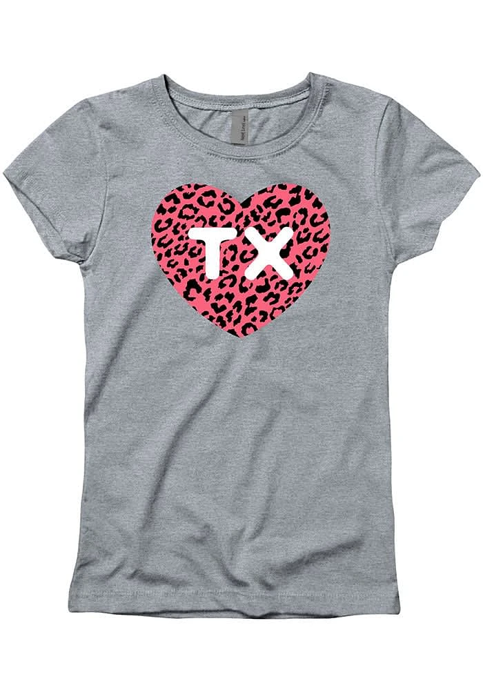 Texas Girls Grey Cheetah Heart Short Sleeve Tee