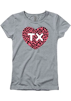 Texas Girls Grey Cheetah Heart Short Sleeve Tee