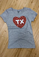 Texas Girls Grey Cheetah Heart Short Sleeve Tee