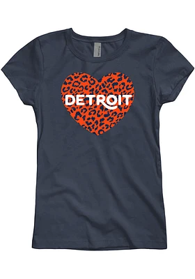 Detroit Girls Navy Blue Cheetah Heart Short Sleeve Tee
