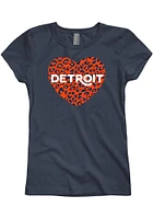 Detroit Girls Navy Blue Cheetah Heart Short Sleeve Tee