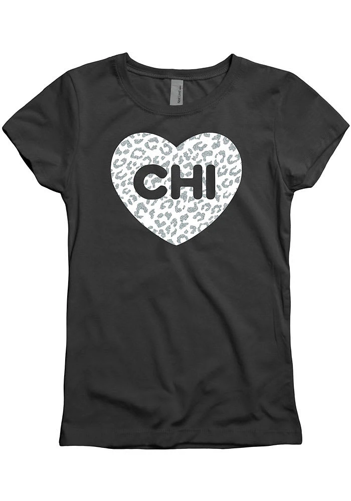 Chicago Girls Black Cheetah Heart Short Sleeve Tee