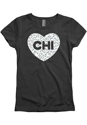 Chicago Girls Black Cheetah Heart Short Sleeve Tee