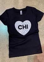Chicago Girls Black Cheetah Heart Short Sleeve Tee