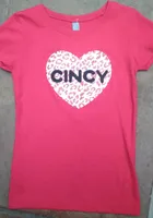 Cincinnati Girls Glitter Cheetah Heart Red Short Sleeve Tee