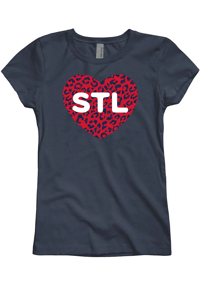 St Louis Girls Navy Blue Cheetah Heart Short Sleeve Tee