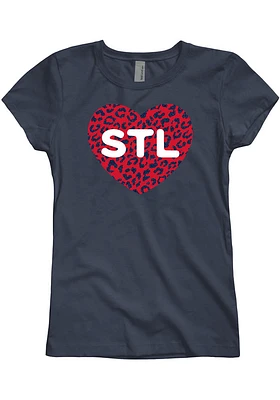 St Louis Girls Navy Blue Cheetah Heart Short Sleeve Tee