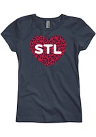 St Louis Girls Navy Blue Cheetah Heart Short Sleeve Tee