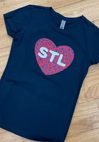 St Louis Girls Navy Blue Cheetah Heart Short Sleeve Tee