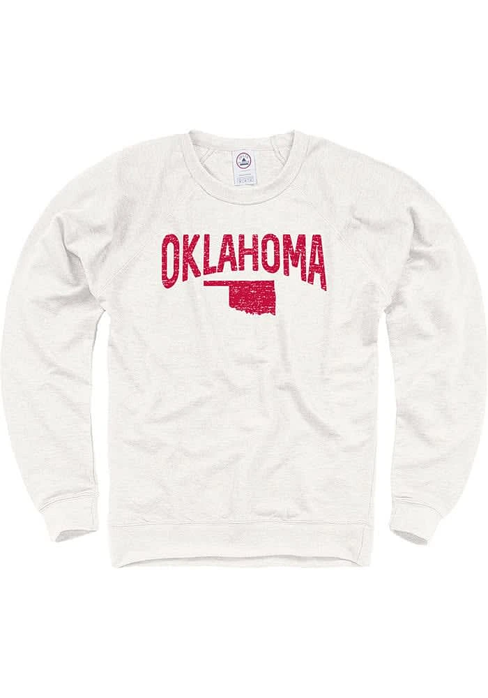 Oklahoma Mens Oatmeal Arch State Shape Long Sleeve Crew Sweatshirt