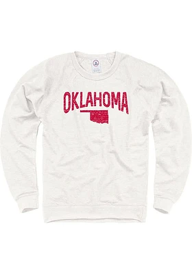 Oklahoma Mens Oatmeal Arch State Shape Long Sleeve Crew Sweatshirt