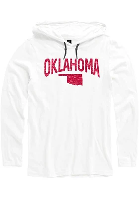 Oklahoma Mens White Arch State Shape Long Sleeve Hoodie