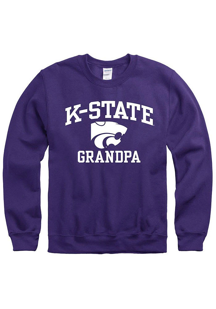 K-State Wildcats Mens Purple Grandpa Number One Long Sleeve Crew Sweatshirt