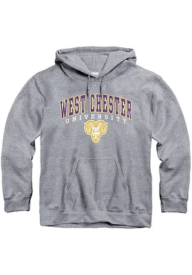 West Chester Golden Rams Mens Grey Arch Mascot Long Sleeve Hoodie