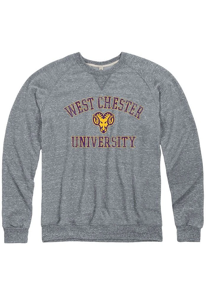West Chester Golden Rams Mens Grey Snow Heather No 1 Graphic Long Sleeve Fashion Sweatshirt