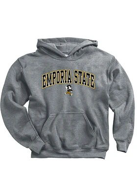 Emporia State Hornets Youth Grey Arch Mascot Long Sleeve Hoodie
