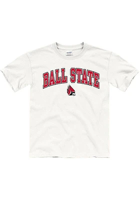 Ball State Cardinals Youth White Arch Mascot Short Sleeve T-Shirt
