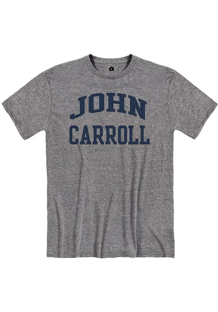 Rally John Carroll Blue Streaks Graphite Snow Heather Arch Name Short Sleeve T Shirt