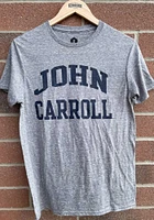 Rally John Carroll Blue Streaks Graphite Snow Heather Arch Name Short Sleeve T Shirt