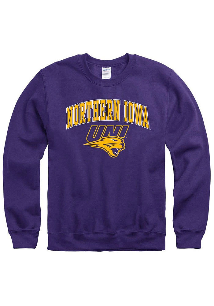 Northern Iowa Panthers Mens Arch Mascot Long Sleeve Crew Sweatshirt