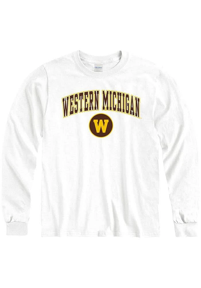 Western Michigan Broncos White Arch Mascot Long Sleeve T Shirt