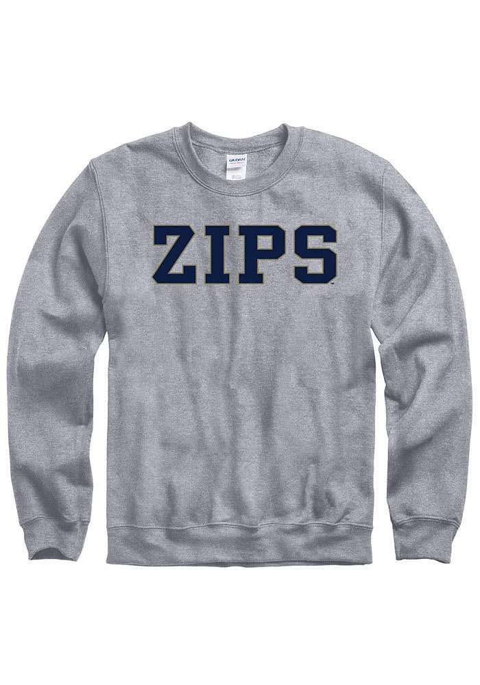 Akron Zips Mens Grey Long Sleeve Crew Sweatshirt