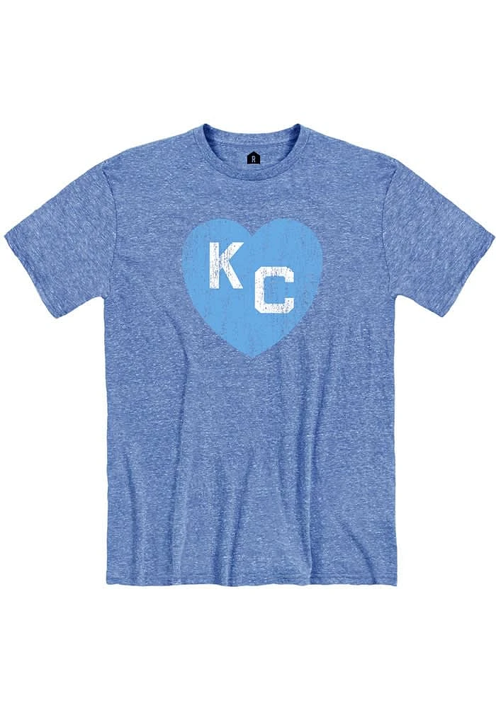 Rally Kansas City Monarchs Blue Mono Heart Short Sleeve Fashion T Shirt