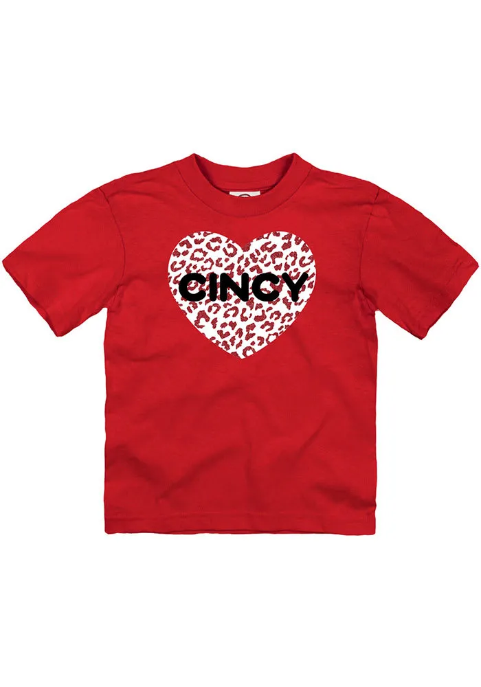 Cincinnati Toddler Girls Red Cheetah Heart Short Sleeve T-Shirt