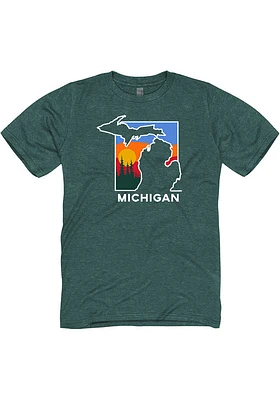 Michigan Green Color Block State Shape Short Sleeve Fashion T Shirt