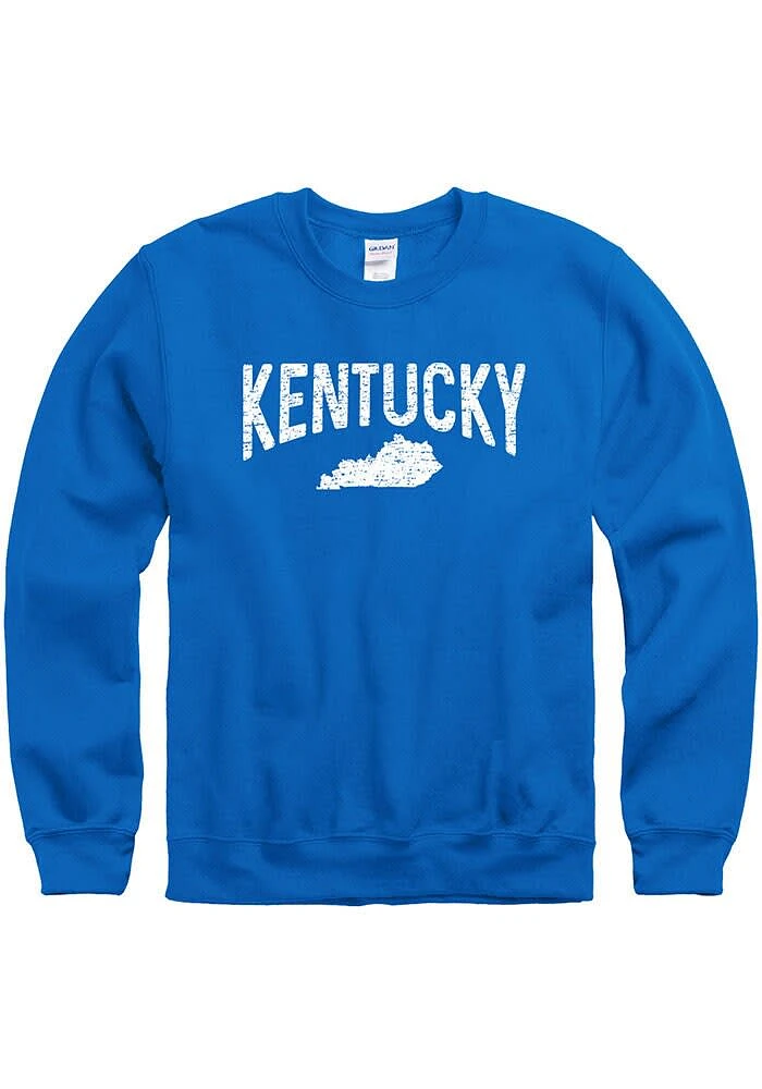 Kentucky Mens Blue Wordmark State Shape Long Sleeve Crew Sweatshirt