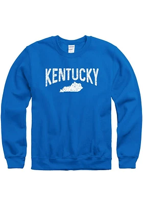 Kentucky Mens Blue Wordmark State Shape Long Sleeve Crew Sweatshirt