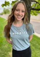 Wichita Womens Light Blue Dots Wordmark Short Sleeve T-Shirt